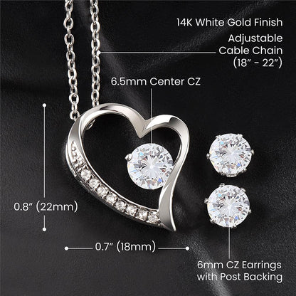 Forever Love Necklace+ Clear CZ Earrings